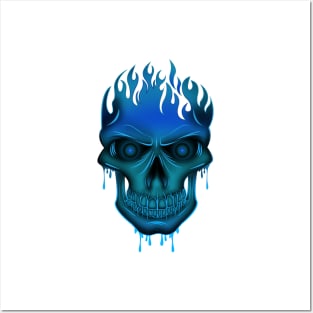 Flame Skull - Blue Posters and Art